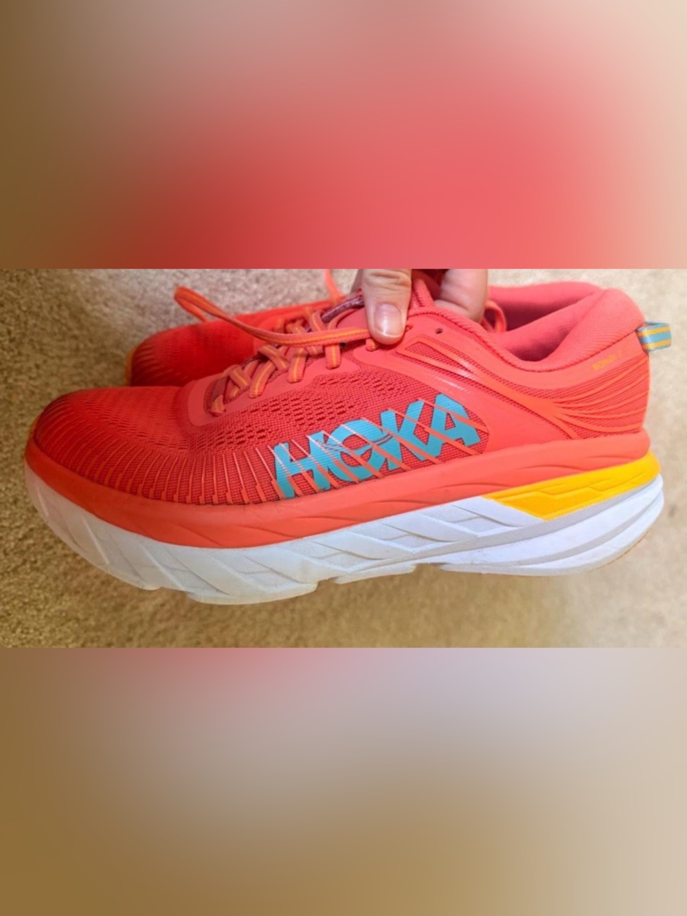 Hoka One One Women's Coral Running Shoe with Blue Logo